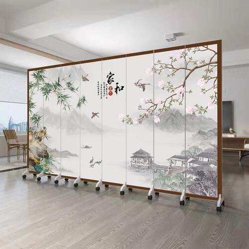 中式屏风隔动断卧厅遮挡室玄关可移折叠墙办公室客山TOP水画仿古