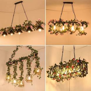 吧WTE田园草植物吊灯台工业风餐厅饭音店乐酒馆清吧装饰烧烤花店