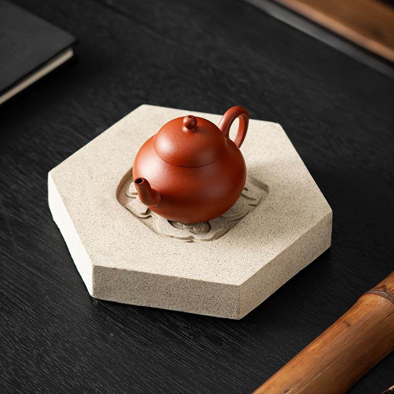 陶可吸水100ML托福字壶蓄承六边形陶瓷砂茶壶盘水壶垫茶托干OOX泡