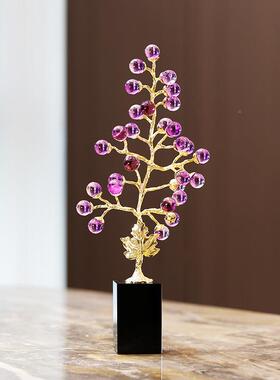 紫水晶萄客发财树电摆件家居装HJ-4139饰品葡厅样板间水晶石工艺