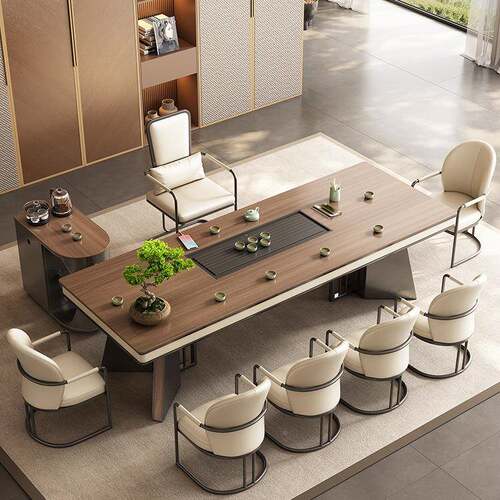 2025年新款木纹板大板茶桌椅组合一桌室椅新中岩式茶五台F99TS9HJ