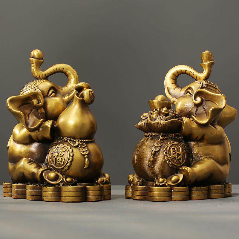 工厂直发财福AQT对象坐象摆工品福艺全铜家居客象厅铜摆饰开业件