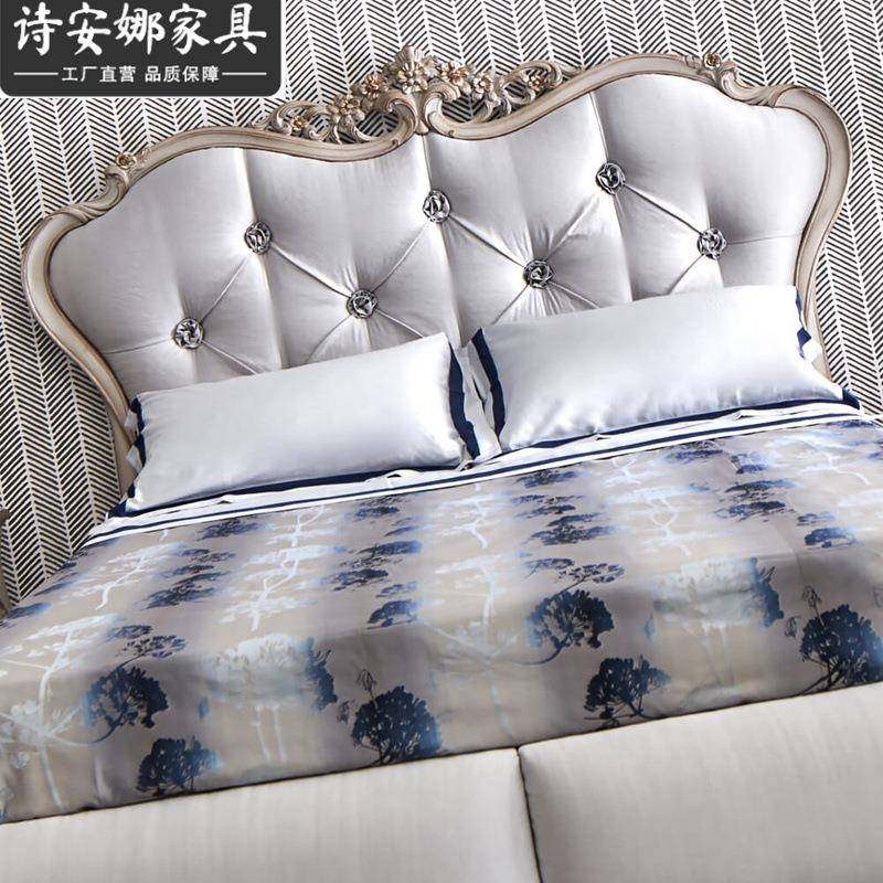 欧式双卧人床主实手工雕花做包旧布艺软1.8米床木奢华简欧QND轻奢