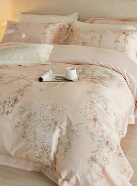 秋冬RJU毛轻奢天丝棉磨四件厚保暖美式印套花被套柔加软裸睡高端