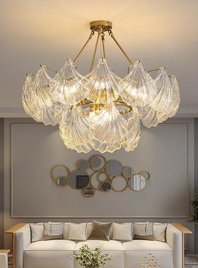 客室厅吊创意轻高档全铜38248家用卧灯后现代灯意式贝壳玻奢璃餐