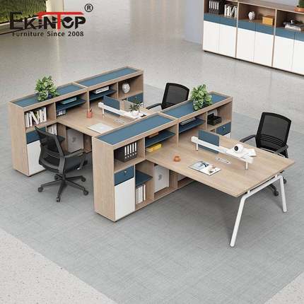 财务室公桌人白色简约现代KT-YY03-工位4双办四位文员教师t型职员