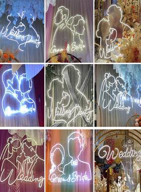 婚庆亚力发光装饰台灯道发光情侣头像新F76TH6SJ人具剪克影字母背