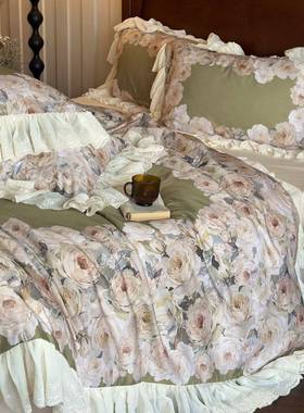 法式复古风天丝棉磨毛四件秋冬花0000261卉印边染花加被厚罩床上