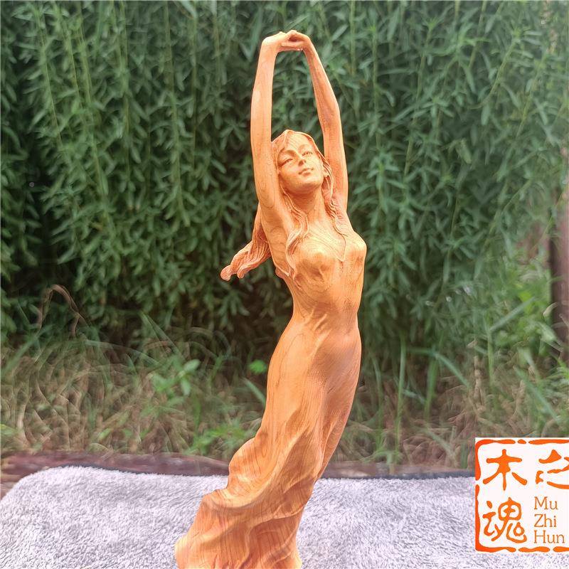 崖小摆叶黄AVK杨木雕刻居家件创意柏花季初春美女送礼神女客厅装