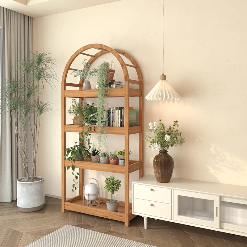 HEV谋生台花架实木置物架客阳落地花式架子厅多层室内移动带轮多