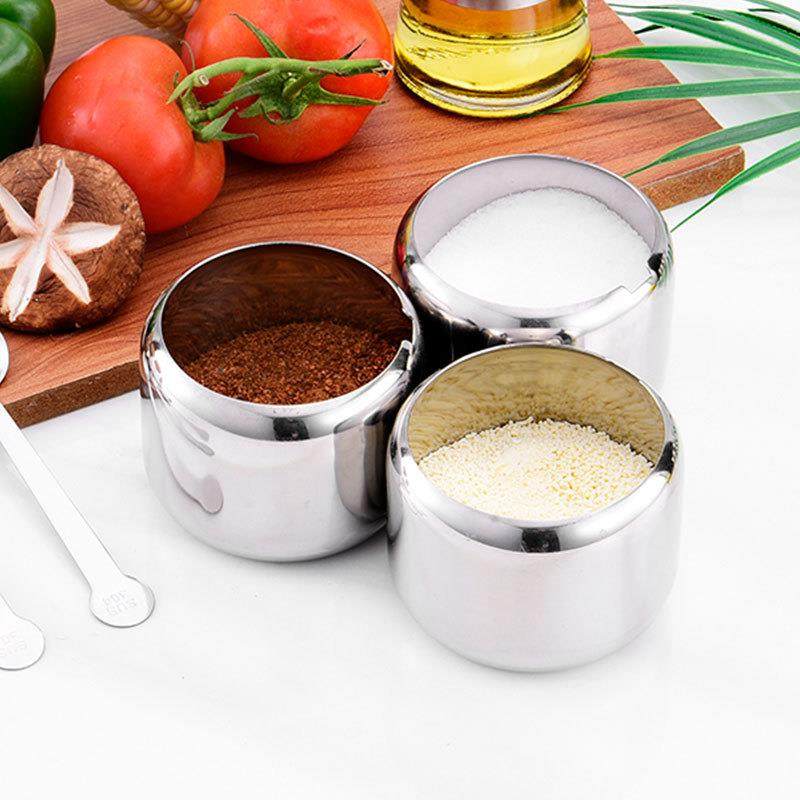 式厨房家用调罐简装盐罐不锈钢味三件套日装相约调味罐思木托盘带