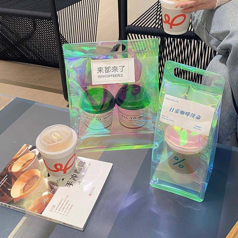 外卖GSGFG444包手彩提炫礼品包装透明打袋杯袋子单双咖啡店奶茶带