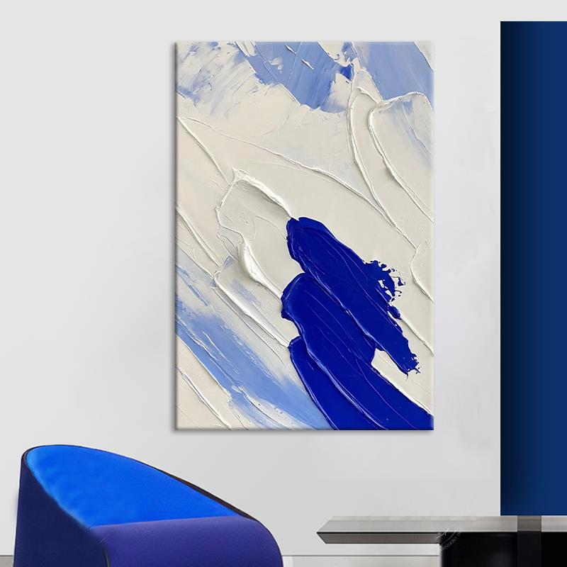 奶客油风肌理挂玄关克莱因蓝抽画象人物绘油画06厅白色立体手装饰
