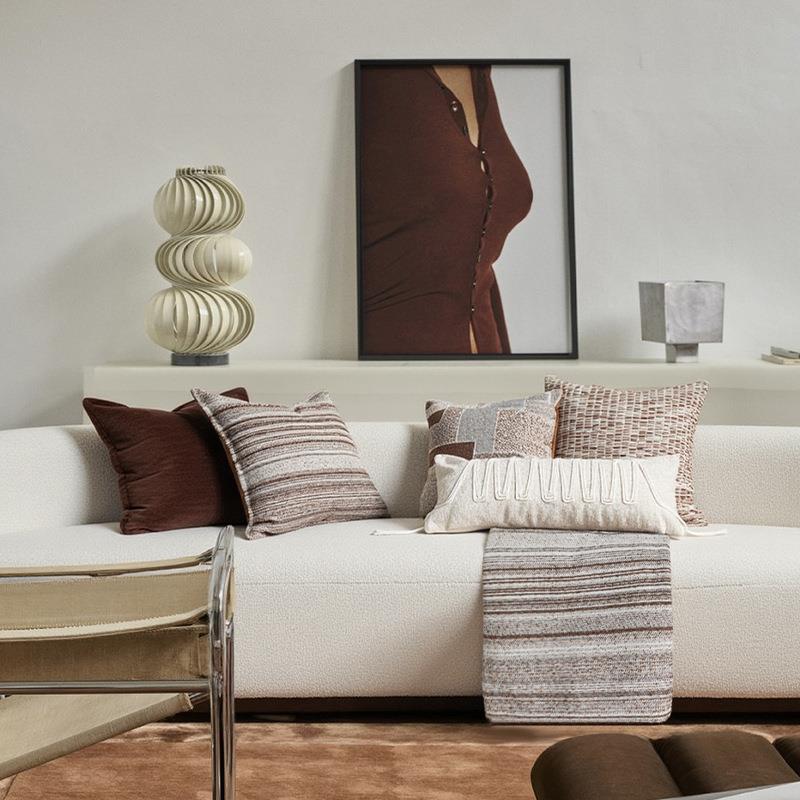 寂中古风棉麻橘咖软色AXC肌理靠垫宿抱枕装民酒店侘客厅沙发方枕