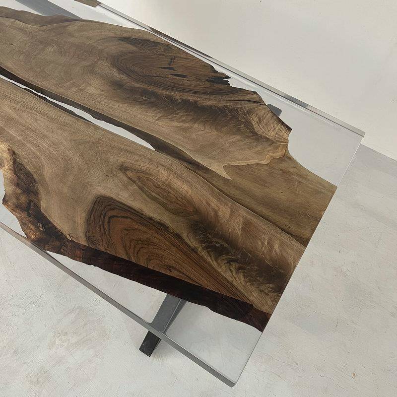 网红环氧树白脂流桌胡桃木树脂板实大板桌木杨河79846木简约茶桌