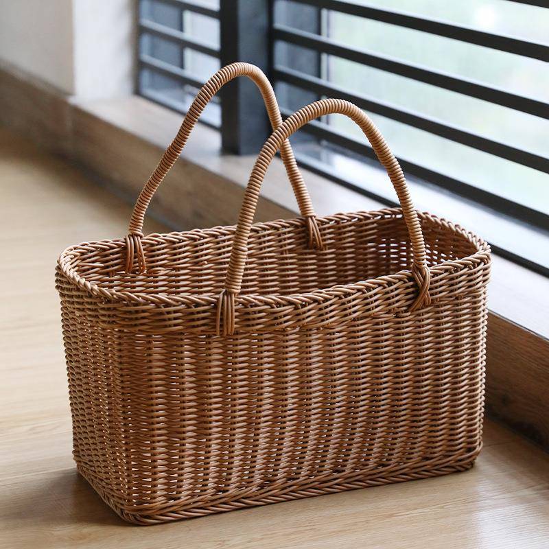 藤仿编野提篮日式织F5M67MHS菜篮收纳编筐文艺餐篮购物篮洗澡篮子