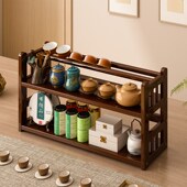 茶室氛围布置高级感桌面博古架实木中式 小型桌上书架茶杯茶叶架子