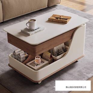 茶几小户实型可动沙发边几小推车岩板FJO功多能升降木创意客厅移