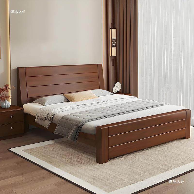 新款中式实木床双人床主卧UEF年新出租房用胡米桃色单米人床