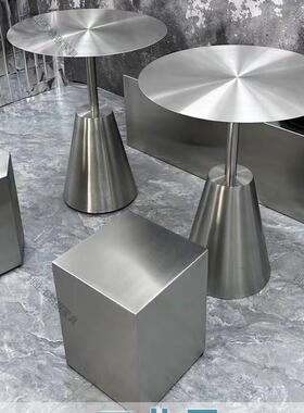 不锈钢小圆桌网业红工75265卡风咖啡商用不锈钢茶几座创桌意不锈