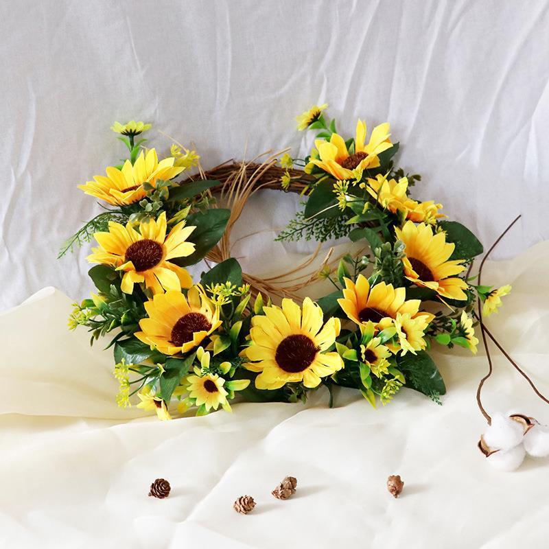 式向日葵欧花环壁向日葵花挂绢花结装婚礼室节日装饰橱窗壁挂内饰