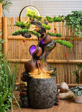 仿陶罐招财流水摆件庭院水景布置造景tb-75671室内台山喷鱼假泉扇