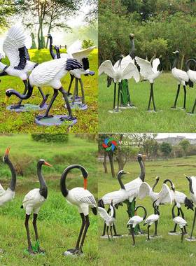 仿真仙鹤摆件户外璃白鹭类雕鸟塑园林庭院小XKM区钢水池景玻观装