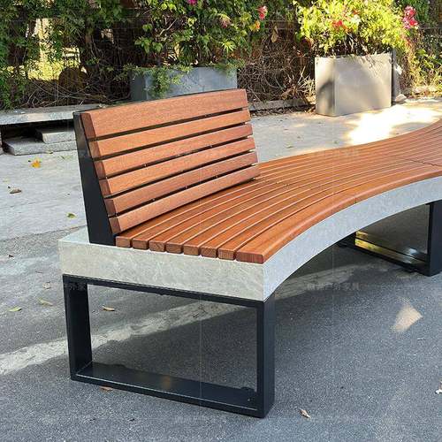 户外广椅场树池座椅异形坐凳公共形坐凳不钢公弧园室外长椅实锈木