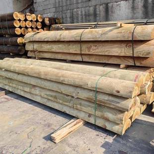 户防腐木LOT圆柱樟子松碳古梁建装 修房柱子原木立柱圆外木杉化木