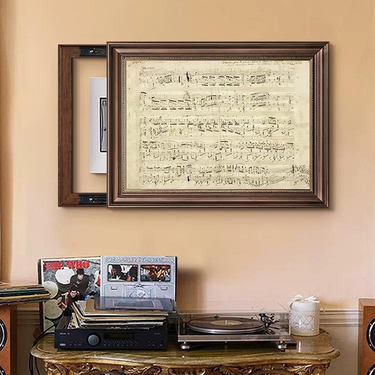 法al202405遮式复欧古电箱表装饰画式挡配电箱电源盒推拉挂画美式