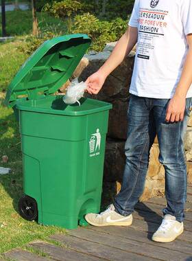 户RT外踩垃房圾桶大号带轮带盖加厚环卫垃圾箱70L厨脚家用脚踏