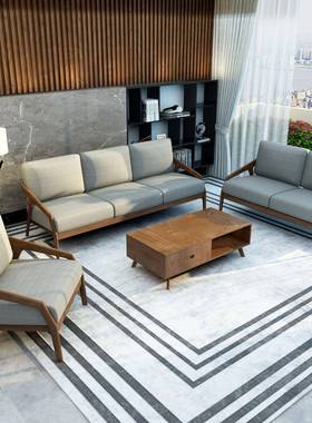 厂家直套168010销北欧实木现沙发代简约布艺三人位沙发小户客型厅