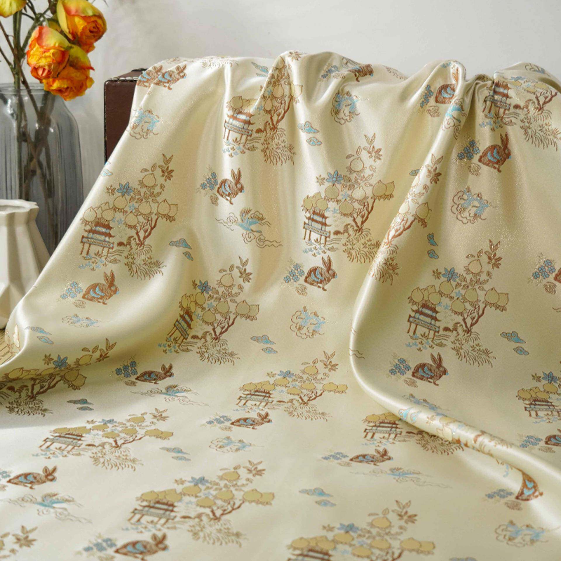 中国风织兔子汉JDL-P2-4服锦色缎服面料中式马甲秋冬亮丝旗礼袍花