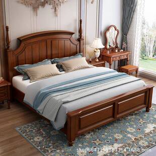 新美式实木双人床.米主卧真皮欧式床现代简约奢华高档储物家具