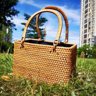 华飞越南秋藤编织收纳手提袋包篮藤编复古031