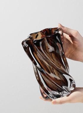 吧欣可现代高端茶色PBW玻璃瓶花插花客厅餐桌台围感软装饰氛摆件