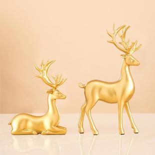 欧艺术光滑鹿鹿轻摆件创意招财奢客厅软玄关电视柜桌面北装 饰品创