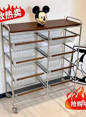 中古小推车房置带物架客厅移动轮拉零篮食收纳架家MLZ用复古厨置