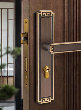 工厂货新锁中式黄铜门室内20193-19卧室实磁吸静音门锁金源色家用