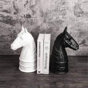 BTP式战马摆件现代楼马简约欧黑色白色树脂头摆件书档样板房售处