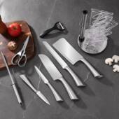 不锈钢空师心柄刀具九件转套亚克塑料旋座943菜力刀厨刀剪刀组合