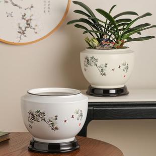高颜值大陶口径瓷盆新中式 饰大 家居桌工面绿植盆602玉兰花景盆装
