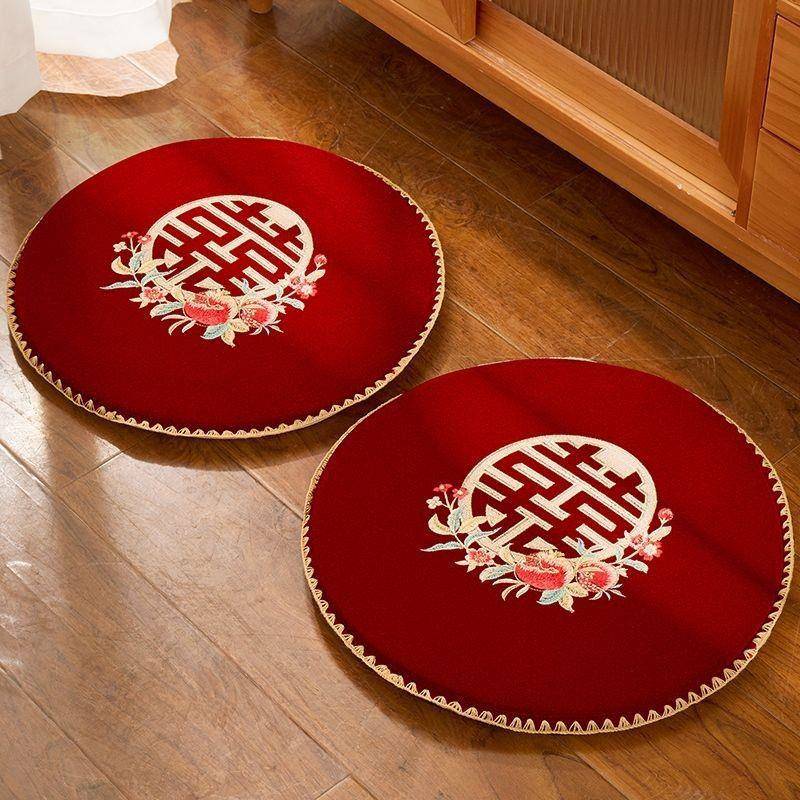 结婚跪一婚礼敬茶磕头中对遥伊供应式刺绣垫新娘垫改口跪拜坐福喜