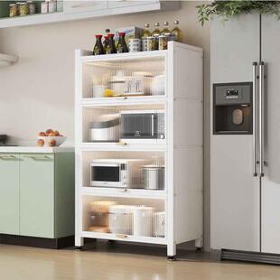 厨房物架多功能带门落ZWJ地多层防置收纳柜微波柜炉锅具尘碗储物