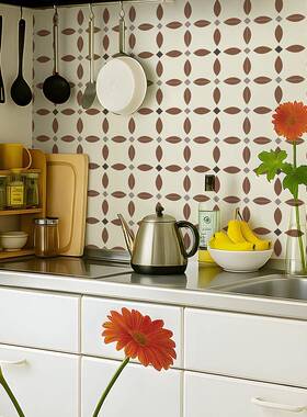 89342仿花砖墙贴法式复古瓷砖贴纸防水卫生浴室厨旧房翻墙面间新