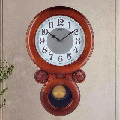 福禄吉祥中式黄杨实木家用客厅书房别墅双圆环形静音壁时计挂钟表