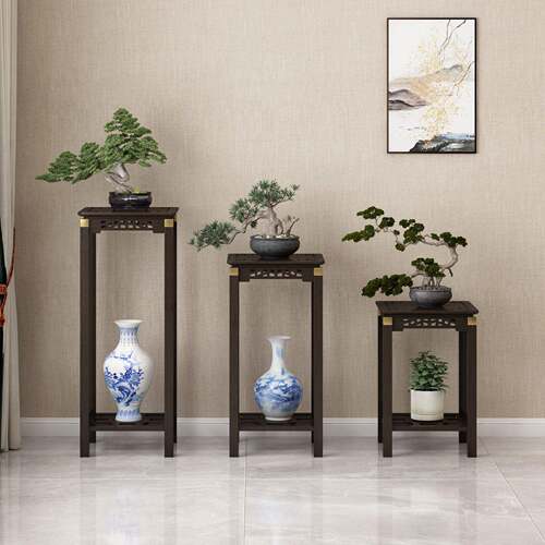新款新中式花架置物架阳台花架子客厅落地式花盆架大厅用花几花台