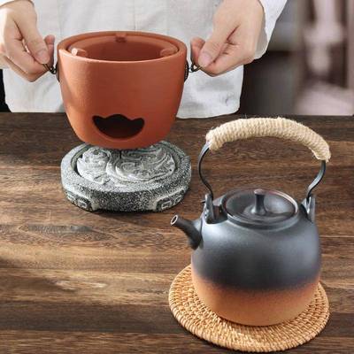 手工小炭炉红泥工夫陶瓷壶户外木碳炉潮汕潮州围炉煮茶烤火炉套装