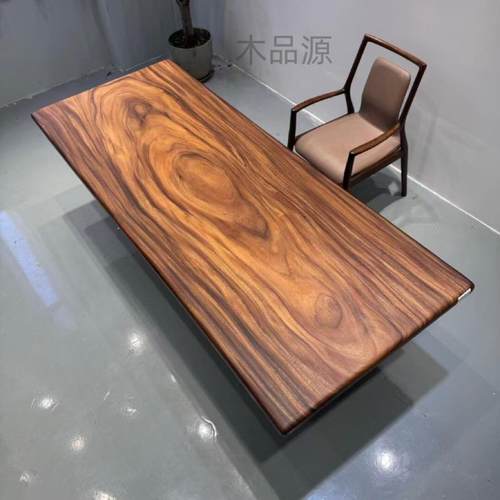 南美胡桃木实木大板茶桌雨木餐桌老板办公会议桌整板新中式茶台