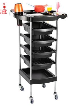 黑色6层ABS双向抽屉置物架发廊美发工具推车收纳架